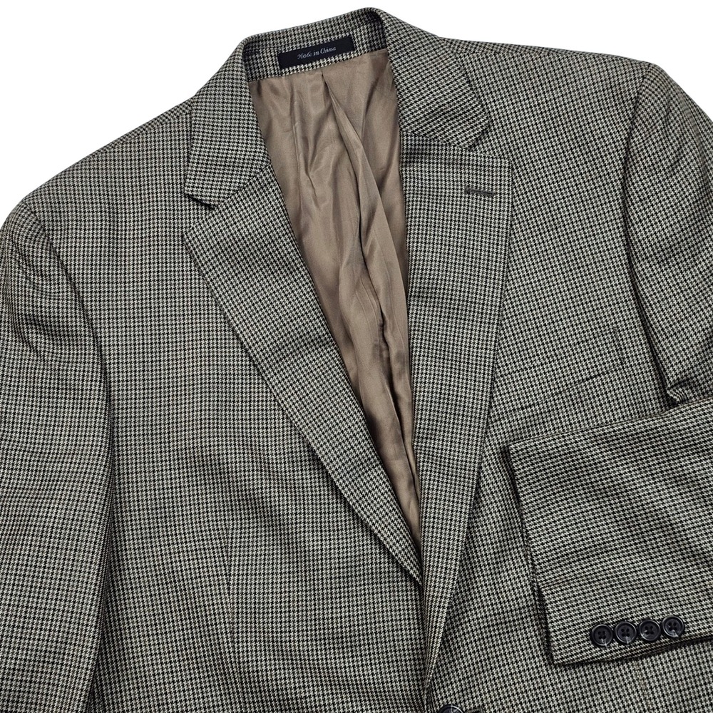 Lauren Ralph Lauren Blazer Mens 42L Brown Tan Silk Wool Houndstooth Academic